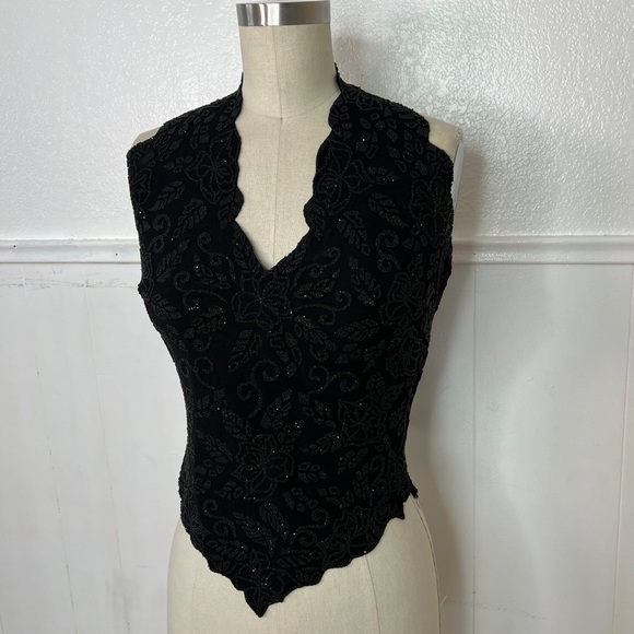Tadashi Shoji Tops - Vintage retro TADASHI black stretch Y2K corset like style top L